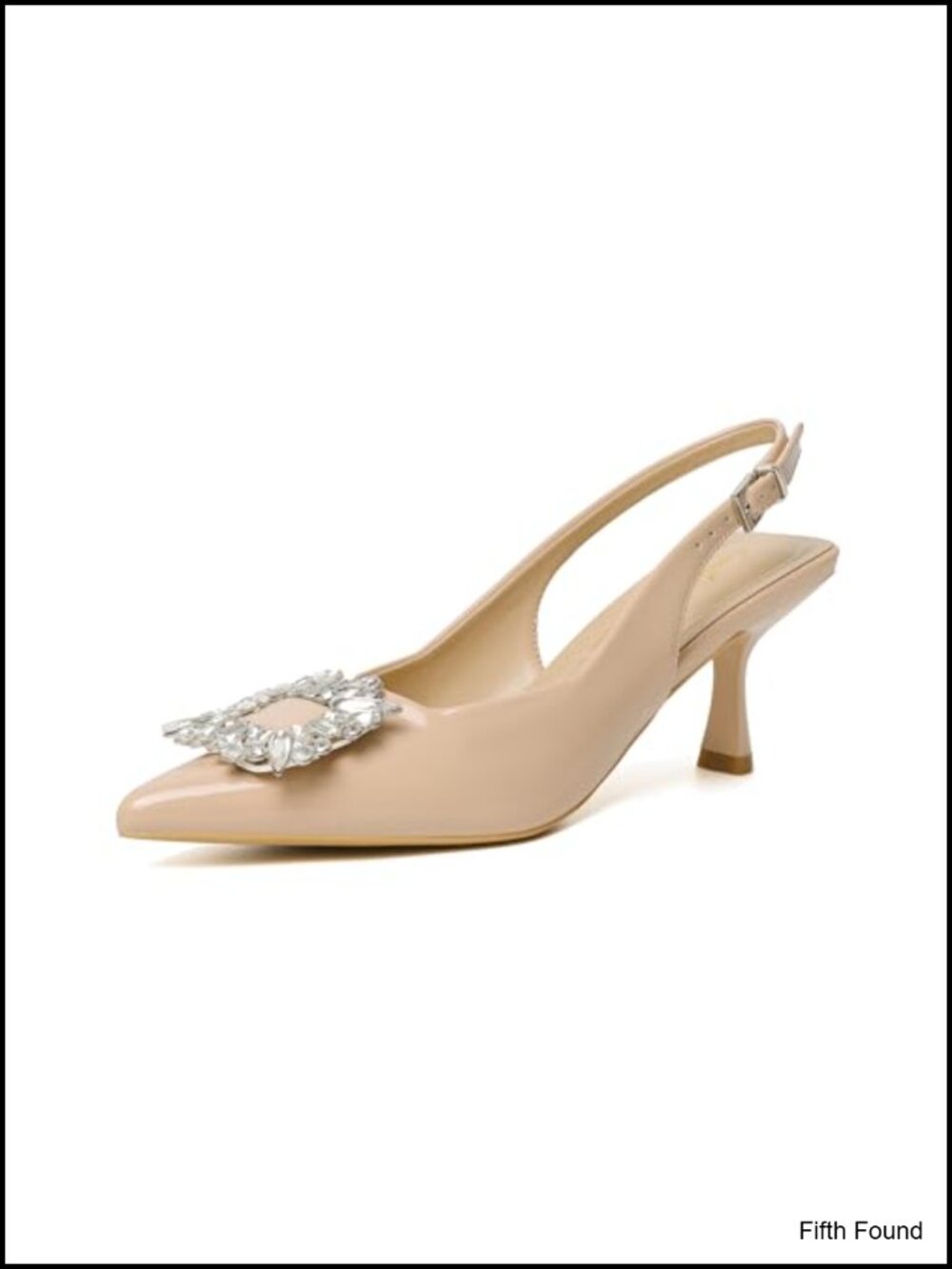 Slingback Kitten Heels Rhinestone Pump Shoes Faux Leather Pointed Toe